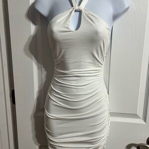 Princess Polly White Ruched Tie Front Bodycon Dress